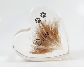 Bespoke Heart paperweight, Pet fur memorial, Custom Hair keepsake, Personalised loss of pet gift, Resin home decor, Loss of Dog Cat Ornament