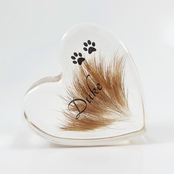 Bespoke Heart paperweight, Pet fur memorial, Custom Hair keepsake, Personalised loss of pet gift, Resin home decor, Loss of Dog Cat Ornament