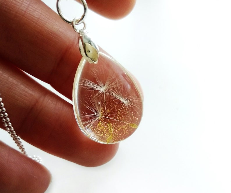 Dandelion Seed Necklace, Sterling Silver Pendant Necklace, Resin Jewellery, Make a Wish, Clear Teardrop necklace, Wish necklace for women image 8
