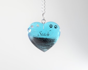 Personalized Resin Heart Keepsake Pendant, Pet Memorial Jewelry, Sterling Silver Chain