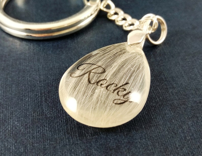 Pet memorial keyring Pet's fur keepsake with name Hair Etsy
