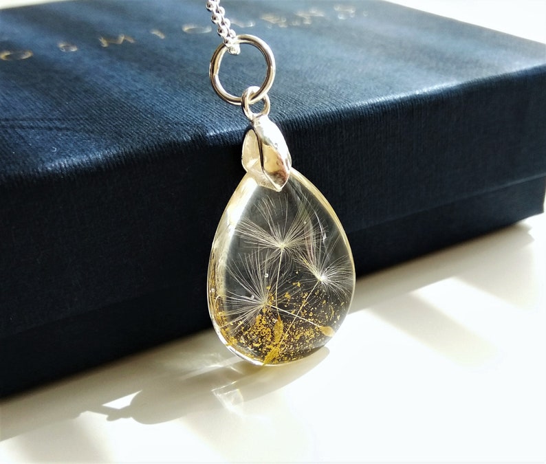 Dandelion Seed Necklace, Sterling Silver Pendant Necklace, Resin Jewellery, Make a Wish, Clear Teardrop necklace, Wish necklace for women image 7