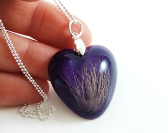 Purple Pet Hair Keepsake Necklace, Sterling Silver, Horse Hair Memorial Jewelry