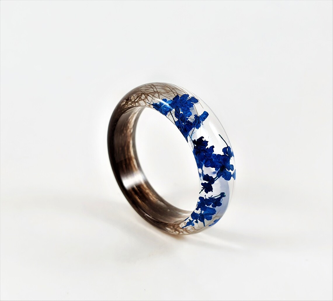 Lock of hair ring Hair keepsake jewellery Blue flower Etsy