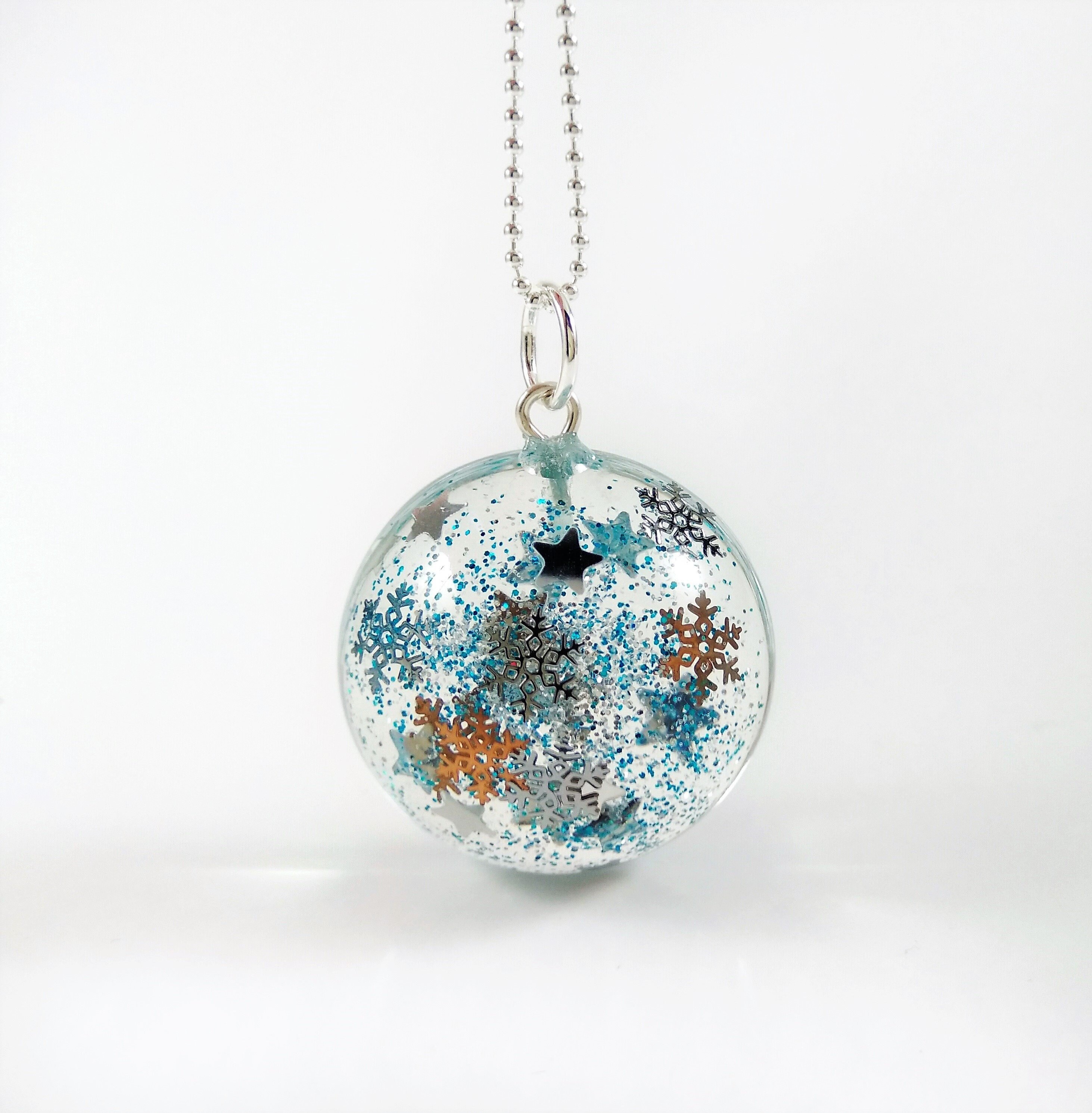 Snow globe necklace for women Winter jewellery Snow flake | Etsy