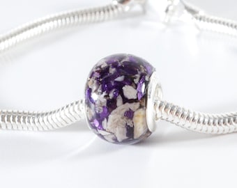 Cuenta para cenizas de cremación hecha a mano, joyería conmemorativa de color púrpura