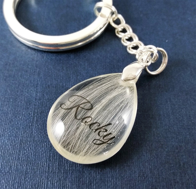 Pet memorial keyring Pet's fur keepsake with name Hair Etsy