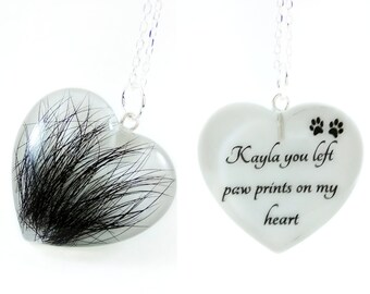 Pet hair keepsake You left paw prints on my heart Lock of hair memorial necklace Pet loss jewellery Personalised  memorial gift, Hair locket