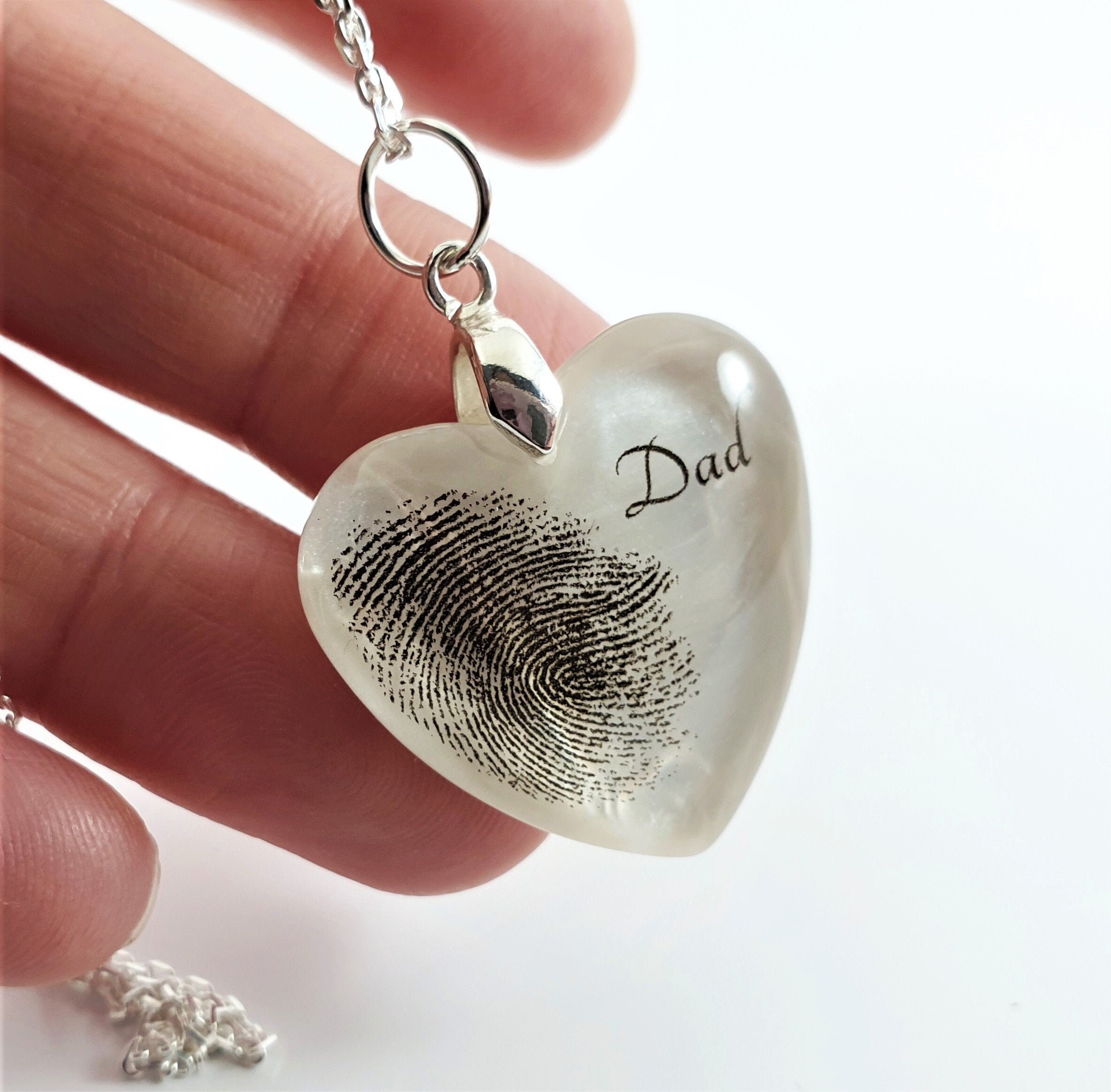 Your fingerprint necklace Personalised memorial jewelry Heart fingerprint pendant Custom resin keepsake Dad memorial Loss of Mum Nan