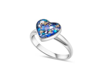 Ladies memorial ashes ring, Sterling silver cremate ring, Pet loss jewellery, Ring with ashes and opal, Blue cremation ashes ring