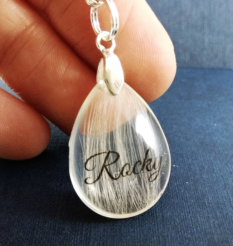 Pet memorial keyring Pet's fur keepsake with name Hair Etsy
