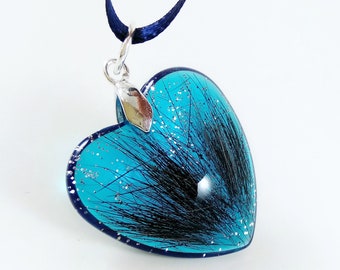 Haaraandenken klein blauw hart, huisdierherdenkingssieraden, sterlingzilver