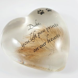 Large heart paperweight, Custom Hair keepsake, Pet fur memorial, Personalised loss of pet gift, Resin home decor, Loss of Dog Cat Ornament