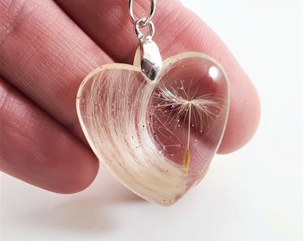 Aandenkenketting dierenhaar met paardenbloemzaad, hars en sterlingzilveren harthanger, herdenkingssieraden