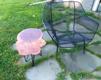 live edge side table, end table, burl, linseed oil finish, custom steel legs