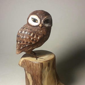 Little owl figurine, perfect gift for owl lovers, collectible wooden owl art, Athene noctua, owl home decor, unique wooden gift.