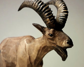 Goat-antelope sculpture, wooden antelope, mountain goat figurine, goat figure, wild goat, animal carving, animal artwork gift, handmade goat