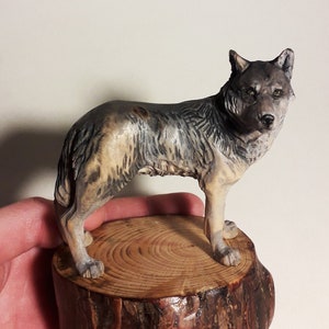 Gray Wolf, wooden figurine, wooden wolf sculpture, hand-carved statue, wolf art, wolf gift, handmade wolf, grey wolf statuette