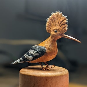 Hand Carved Wooden Hoopoe Bird on Jewelry Box: Birdwatcher Gift