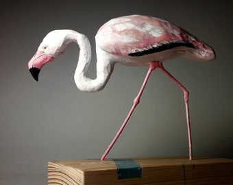 Scultura di fenicottero, Collezione di uccelli, Opera d'arte di fenicottero, Regalo di compleanno, Regalo di Natale per collezionisti di fenicotteri, Opera d'arte rara