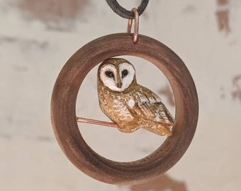 Barn owl pendant, owl gift, wooden pendant, owl collection, barn owl art, pendant owl gift, detailed barn owl, owl sculpture