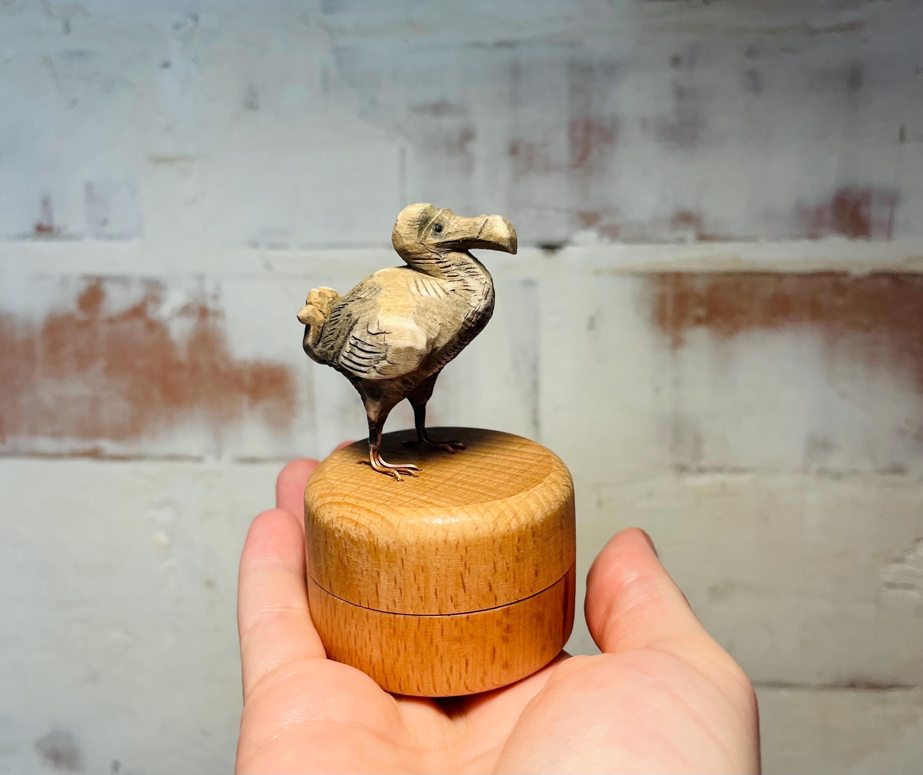 Hand-carved Dodo Figurine Ring Box, Basswood Sculpture, Copper