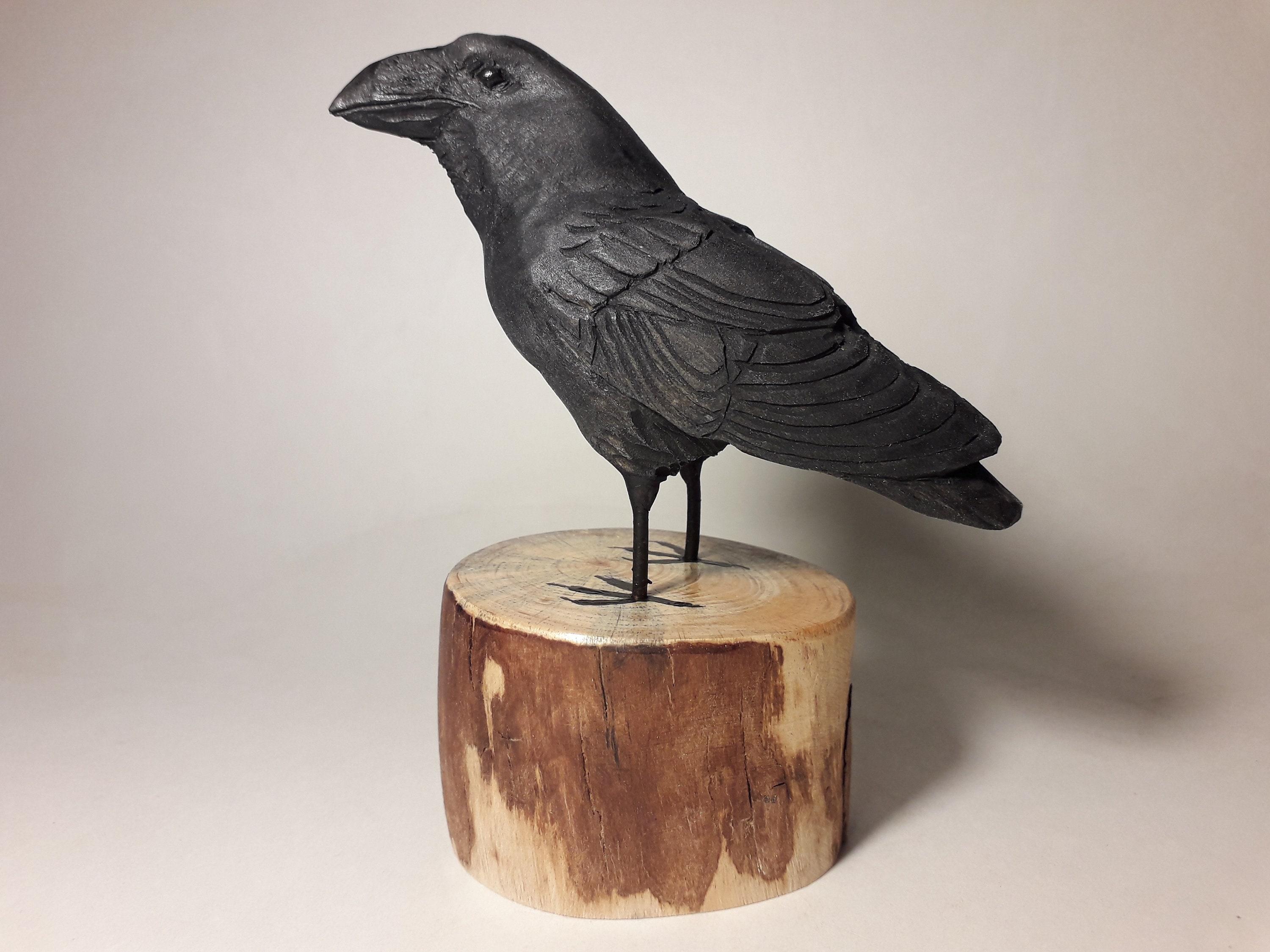 Wooden Raven Statue Hand Carved Sculpture Raven Art Raven Etsy