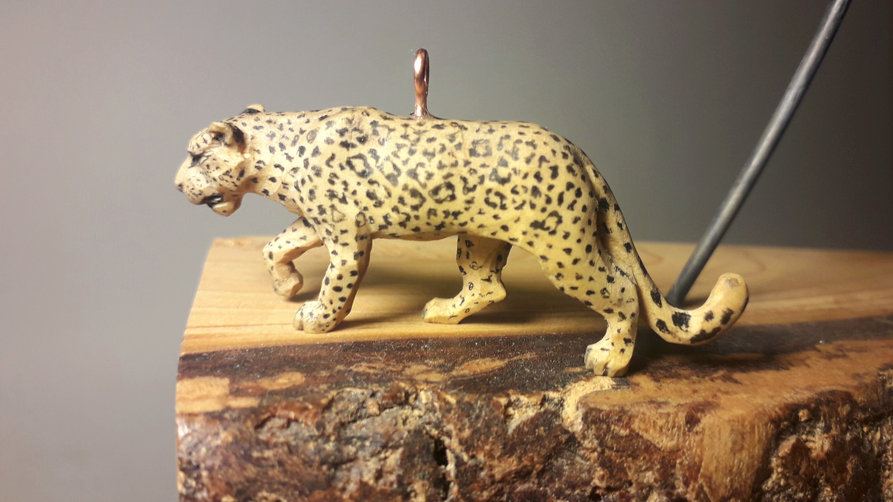 Wooden leopard pendant wild cat pendant leopard carving Etsy