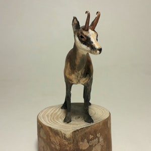 Chamois sculpture, wooden chamois, animal carving, handmade chamois, mountain goat, animal gift, chamois figurine, animal collectible image 5