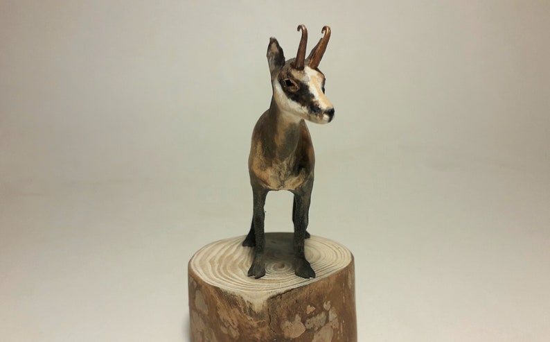 Chamois sculpture, wooden chamois, animal carving, handmade chamois, mountain goat, animal gift, chamois figurine, animal collectible image 5