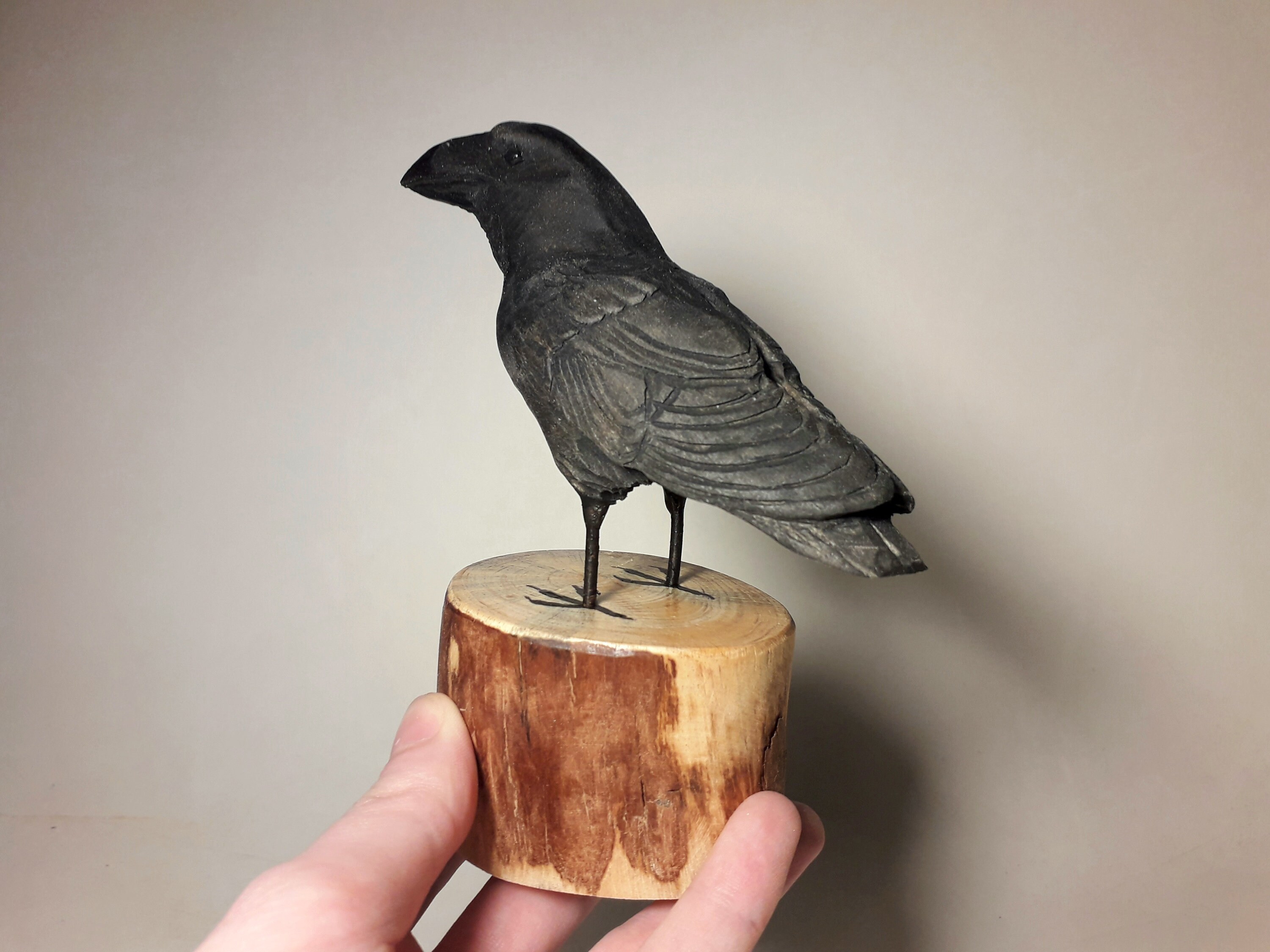 Wooden Raven Statue Hand Carved Sculpture Raven Art Raven Etsy