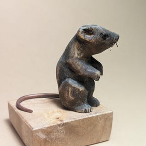 Mouse figurine, handmade wooden mouse, animal collectible, mini mouse sculpture, small animal gift, wildlife decor, ready to ship