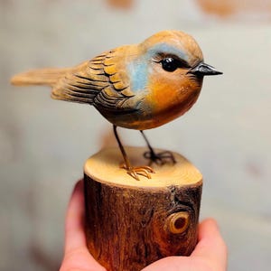 Robin bird sculpture, wooden Robin, hand carved bird, detailed bird figurine, bird robin, wooden bird, gift for bird lover, red robin