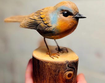 Figura de petirrojo, escultura de pájaro colorida, regalo para observadores de aves, artículo de colección de aves, decoración rústica hecha a mano para el hogar.