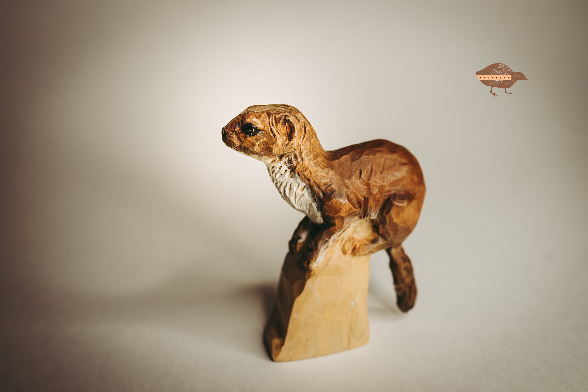Hand-carved Weasel Figurine, Unique Detailed Wild Animals