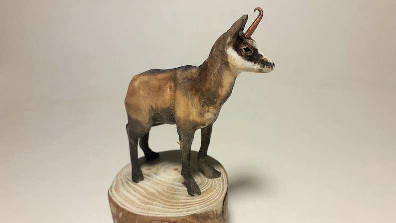 Chamois sculpture, wooden chamois, animal carving, handmade chamois, mountain goat, animal gift, chamois figurine, animal collectible image 2