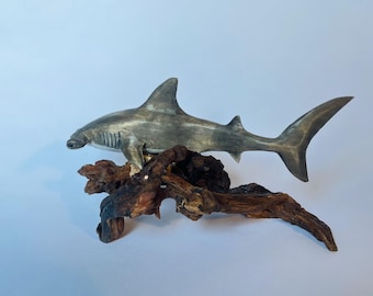 Hammerhead shark wooden sculpture, Hand-carved shark figure, Handmade wooden sea animals, Shark Collection, Gift for shark lovers