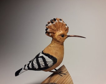 wooden hoopoe, handmade figurine bird sculpture, pre-order statue, animal lovers gift, detalized bird sculpture, bird collectors