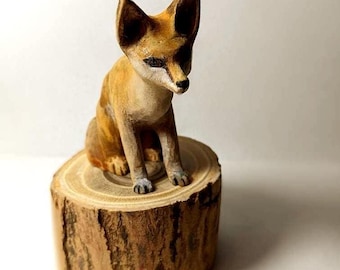 Escultura de madera detallada de un zorro fénec, figuras de animales personalizadas, regalo especial para coleccionistas de animales, zorro salvaje