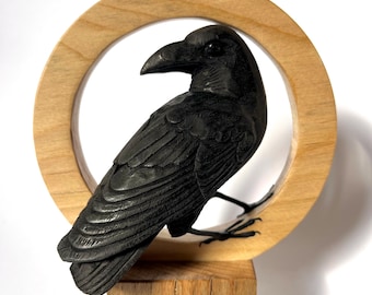Wooden Raven Sculpture, Crow Sculptures, Hand-Carved Raven, Unique Home Decor, Crow Figurines
