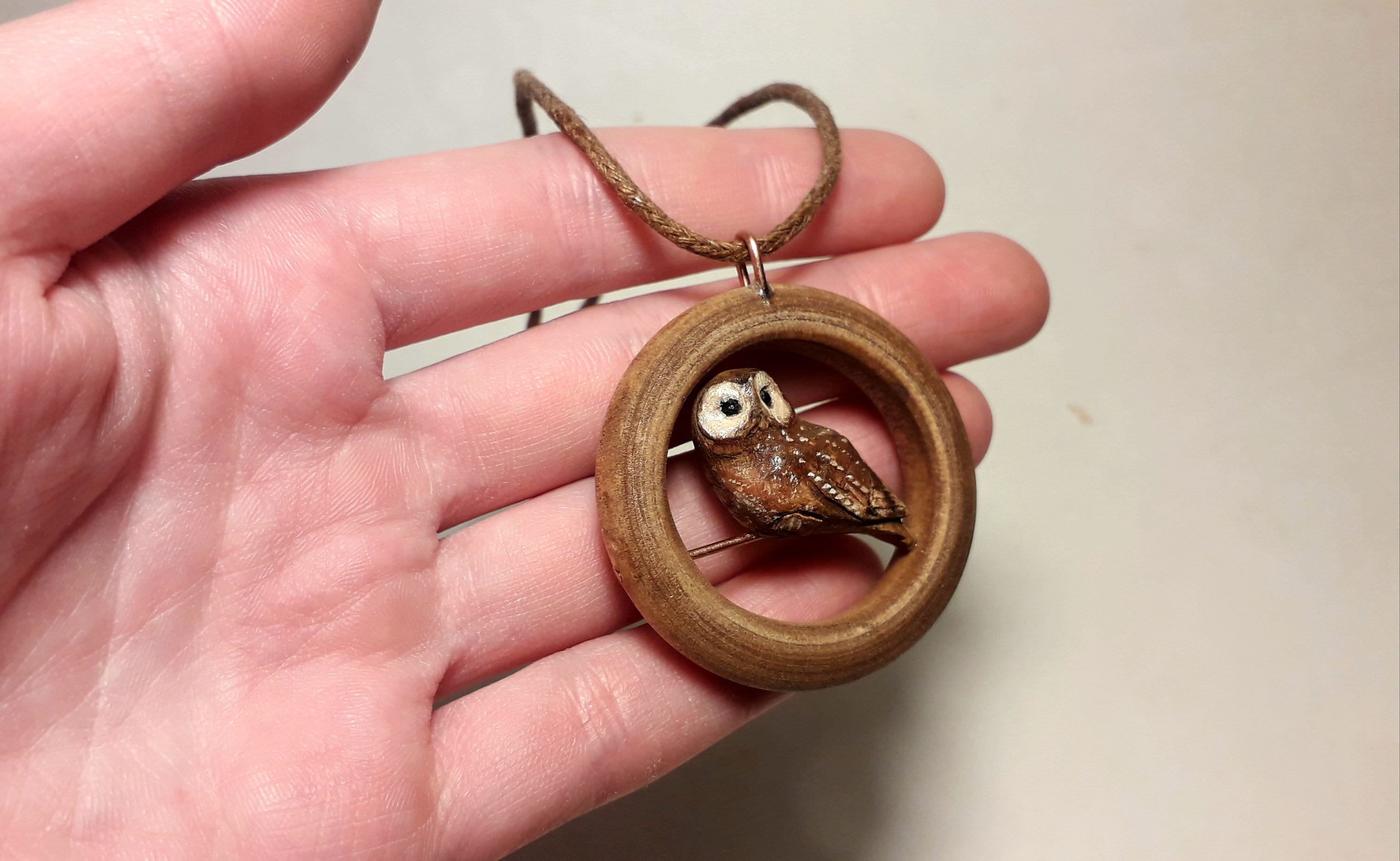 Owl Miniature Sculpture, Necklace Owl, Little Owl Figurine, Christmas Gift Ideas for Owl Lovers, Gif