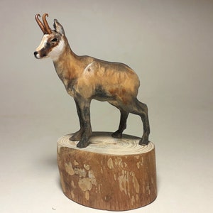 Chamois sculpture, wooden chamois, animal carving, handmade chamois, mountain goat, animal gift, chamois figurine, animal collectible image 1