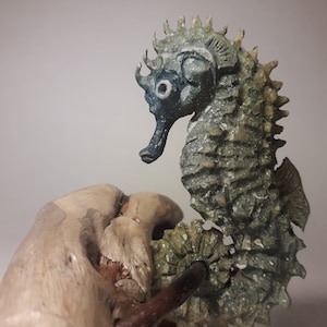 Hand-carved wooden seahorse sculpture, sea animal art, coastal decor, seahorse gift, ocean lover gift, naturalistic seahorse figurine