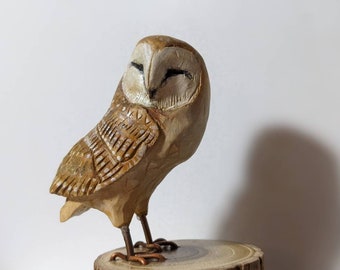 Wooden Barn owl, owl gift, Barn owl sculpture, owl figurine, owl carvings, bird gift, owl art, owl ornament, owl collection, Barn owl gift