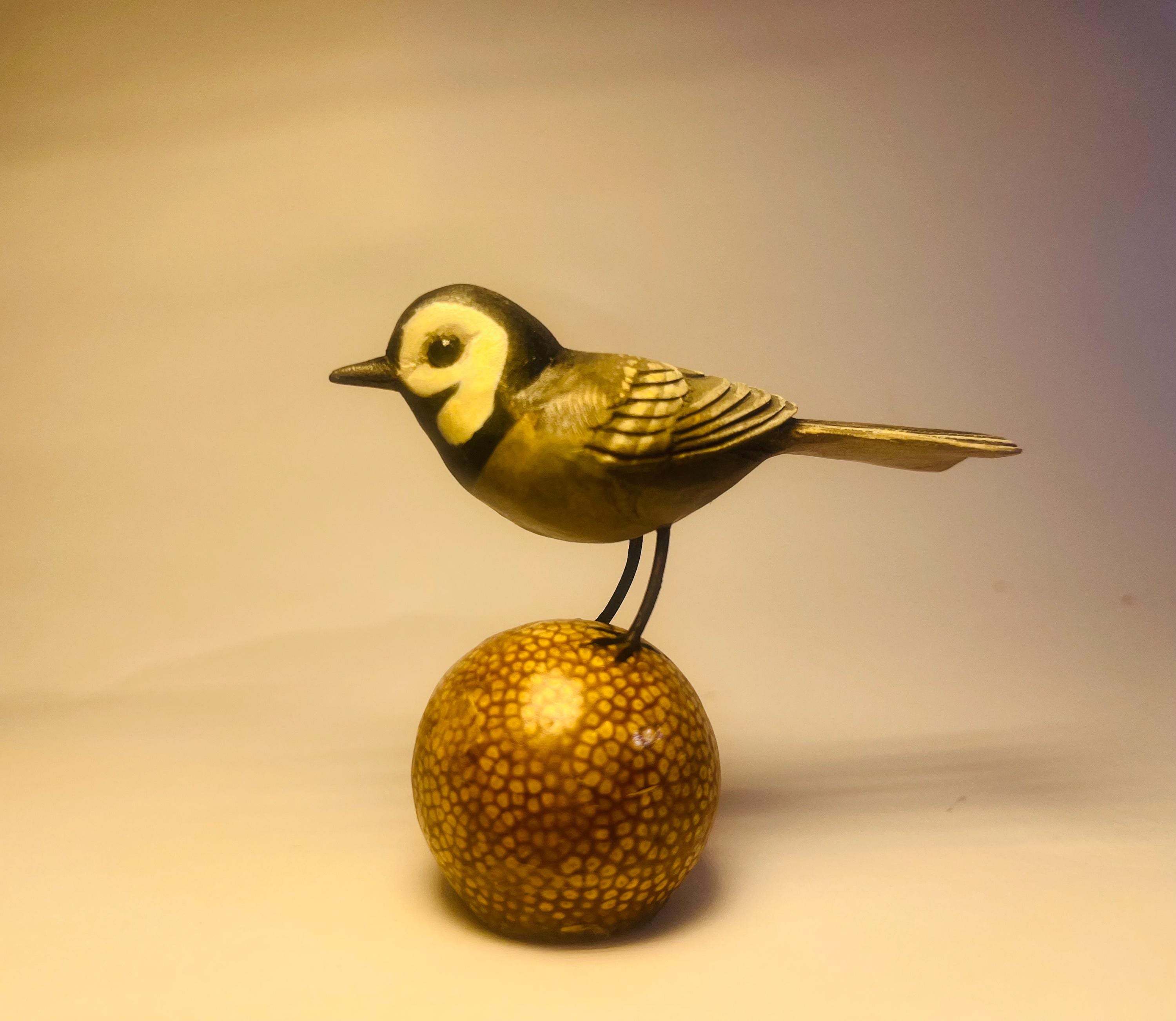 Wagtail Wooden Sculpture, Rustic Home Decor, Animal Collection, Handmade Detailed Birds