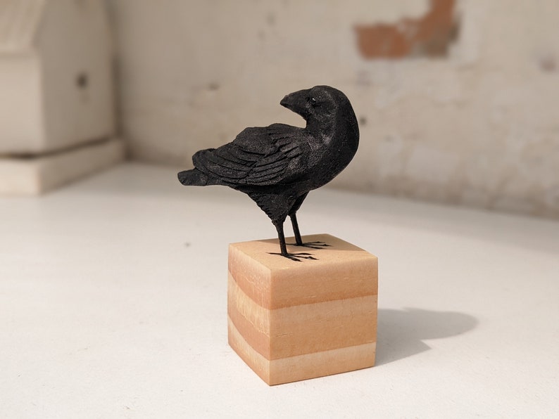 Hand Carved Wooden Raven Figurine, Raven Sculpture Gift, Raven Artwork ...