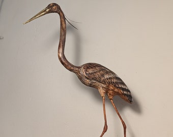 Wooden heron, purple heron, egret sculpture, handmade birds, wooden heron, egret figure, heron gift, shore birds, detailed bird