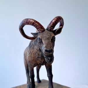 Wooden Wild Goat (Tur) Sculpture – Unique Rustic Art, Nature-Inspired Gift, Wildlife Collectible