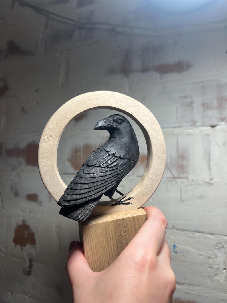 Wooden Raven Sculpture, Crow Sculptures, Hand-carved Raven, Unique Home ...