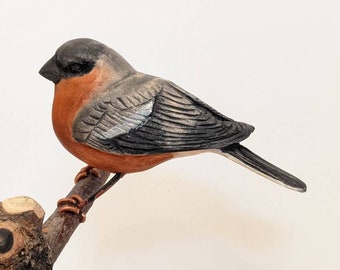 bullfinch sculpture, red bird figurine, detailed bird, wooden bird, bird love gift, little bird gift, birdwatchers gift